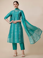 Thumbnail for Embroidered Kurta With Pant And Dupatta Set, Multicolor - Hiral Fashion - Distacart