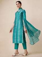 Thumbnail for Embroidered Kurta With Pant And Dupatta Set, Multicolor - Hiral Fashion - Distacart
