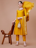 Thumbnail for Hand Embroidered And Embellished Kurta With Pant And Dupatta Set, Multicolor - Hiral Fashion - Distacart