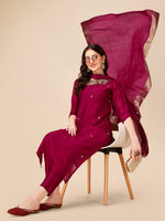Thumbnail for Hand Embroidered Kurta With Pant And Dupatta Set, Multicolor - Hiral Fashion - Distacart