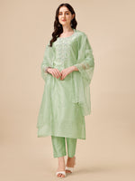 Thumbnail for Hand Embroidered Kurta With Pant And Dupatta Set, Multicolor - Hiral Fashion - Distacart