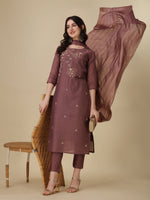 Thumbnail for Hand Embroidered Kurta With Pant And Dupatta Set, Multicolor - Hiral Fashion - Distacart