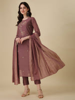 Thumbnail for Hand Embroidered Kurta With Pant And Dupatta Set, Multicolor - Hiral Fashion - Distacart