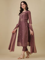 Thumbnail for Hand Embroidered Kurta With Pant And Dupatta Set, Multicolor - Hiral Fashion - Distacart