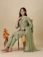 Thumbnail for Embroidered Kurta With Pant And Dupatta Set, Multicolor - Hiral Fashion - Distacart