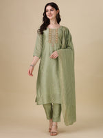 Thumbnail for Embroidered Kurta With Pant And Dupatta Set, Multicolor - Hiral Fashion - Distacart
