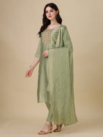 Thumbnail for Embroidered Kurta With Pant And Dupatta Set, Multicolor - Hiral Fashion - Distacart