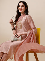 Thumbnail for Embroidered Kurta With Pant And Dupatta Set, Multicolor - Hiral Fashion - Distacart