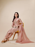 Thumbnail for Embroidered Kurta With Pant And Dupatta Set, Multicolor - Hiral Fashion - Distacart