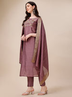 Thumbnail for Hand Embroidered Kurta With Pant And Dupatta Set, Multicolor - Hiral Fashion - Distacart