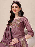 Thumbnail for Hand Embroidered Kurta With Pant And Dupatta Set, Multicolor - Hiral Fashion - Distacart