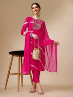 Thumbnail for Lehariya Printed And Embroidered Kurta With Pant And Dupatta Set, Multicolor - Hiral Fashion - Distacart