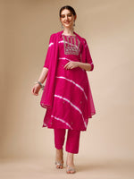 Thumbnail for Lehariya Printed And Embroidered Kurta With Pant And Dupatta Set, Multicolor - Hiral Fashion - Distacart
