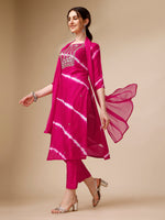 Thumbnail for Lehariya Printed And Embroidered Kurta With Pant And Dupatta Set, Multicolor - Hiral Fashion - Distacart