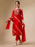 Thumbnail for Lehariya Printed And Embroidered Kurta With Pant And Dupatta Set, Multicolor - Hiral Fashion - Distacart
