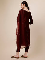 Thumbnail for Embroidered Maroon Kurta With Pant And Dupatta Set, Multicolor - Hiral Fashion - Distacart