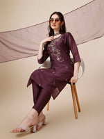 Thumbnail for Embroidered Kurta With Pant And Dupatta Set, Multicolor - Hiral Fashion - Distacart