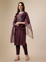 Thumbnail for Embroidered Kurta With Pant And Dupatta Set, Multicolor - Hiral Fashion - Distacart