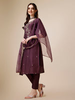 Thumbnail for Embroidered Kurta With Pant And Dupatta Set, Multicolor - Hiral Fashion - Distacart
