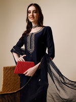 Thumbnail for Embroidered Kurta With Pant And Dupatta Set, Multicolor - Hiral Fashion - Distacart