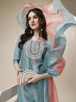 Thumbnail for Embroidered Kurta With Pant And Dupatta Set, Multicolor - Hiral Fashion - Distacart