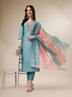Thumbnail for Embroidered Kurta With Pant And Dupatta Set, Multicolor - Hiral Fashion - Distacart