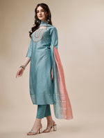 Thumbnail for Embroidered Kurta With Pant And Dupatta Set, Multicolor - Hiral Fashion - Distacart