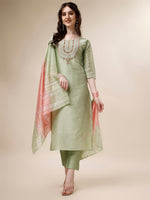 Thumbnail for Embroidered Kurta With Pant And Dupatta Set, Multicolor - Hiral Fashion - Distacart