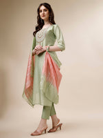 Thumbnail for Embroidered Kurta With Pant And Dupatta Set, Multicolor - Hiral Fashion - Distacart