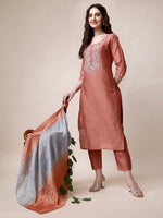 Thumbnail for Hand Embroidered Kurta With Pant And Dupatta Set, Multicolor - Hiral Fashion - Distacart