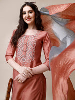 Thumbnail for Hand Embroidered Kurta With Pant And Dupatta Set, Multicolor - Hiral Fashion - Distacart
