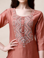 Thumbnail for Hand Embroidered Kurta With Pant And Dupatta Set, Multicolor - Hiral Fashion - Distacart