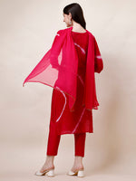 Thumbnail for Embroidered And Leheriya Printed Kurta With Pant And Dupatta Set, Multicolor - Hiral Fashion - Distacart