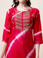 Thumbnail for Embroidered And Leheriya Printed Kurta With Pant And Dupatta Set, Multicolor - Hiral Fashion - Distacart