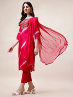 Thumbnail for Embroidered And Leheriya Printed Kurta With Pant And Dupatta Set, Multicolor - Hiral Fashion - Distacart