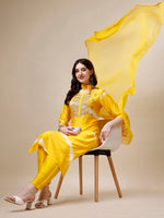 Thumbnail for Embroidered And Leheriya Printed Kurta With Pant And Dupatta Set, Multicolor - Hiral Fashion - Distacart