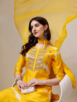 Thumbnail for Embroidered And Leheriya Printed Kurta With Pant And Dupatta Set, Multicolor - Hiral Fashion - Distacart