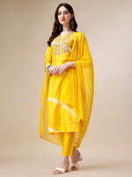 Thumbnail for Embroidered And Leheriya Printed Kurta With Pant And Dupatta Set, Multicolor - Hiral Fashion - Distacart