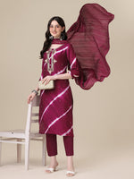 Thumbnail for Leheriya Printed & Hand Embroidered Kurta With Pant & Dupatta Set, Multicolor - Hiral Fashion - Distacart