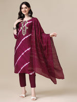 Thumbnail for Leheriya Printed & Hand Embroidered Kurta With Pant & Dupatta Set, Multicolor - Hiral Fashion - Distacart