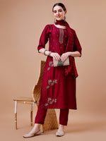 Thumbnail for Placement Hand Embroidered Kurta With Pant & Dupatta Set, Multicolor - Hiral Fashion - Distacart