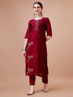 Thumbnail for Placement Hand Embroidered Kurta With Pant & Dupatta Set, Multicolor - Hiral Fashion - Distacart
