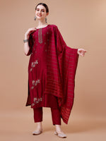 Thumbnail for Placement Hand Embroidered Kurta With Pant & Dupatta Set, Multicolor - Hiral Fashion - Distacart