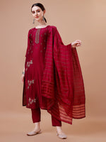 Thumbnail for Placement Hand Embroidered Kurta With Pant & Dupatta Set, Multicolor - Hiral Fashion - Distacart