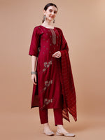 Thumbnail for Placement Hand Embroidered Kurta With Pant & Dupatta Set, Multicolor - Hiral Fashion - Distacart
