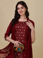 Thumbnail for Foil Printed Kurta With Pant And Dupatta Set, Multicolor - Hiral Fashion - Distacart