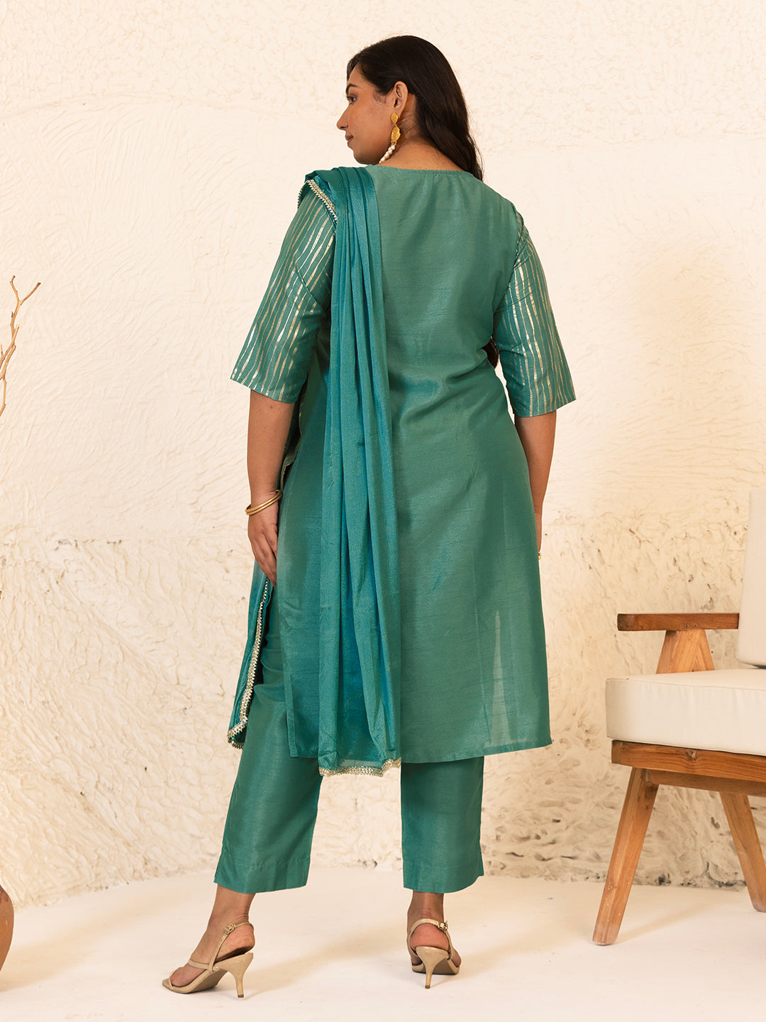 Janasya Green Poly Silk Foil Printed Set - Distacart