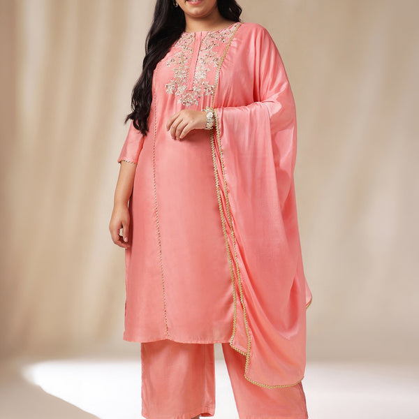 Janasya Pink Chanderi Embellished Set - Distacart