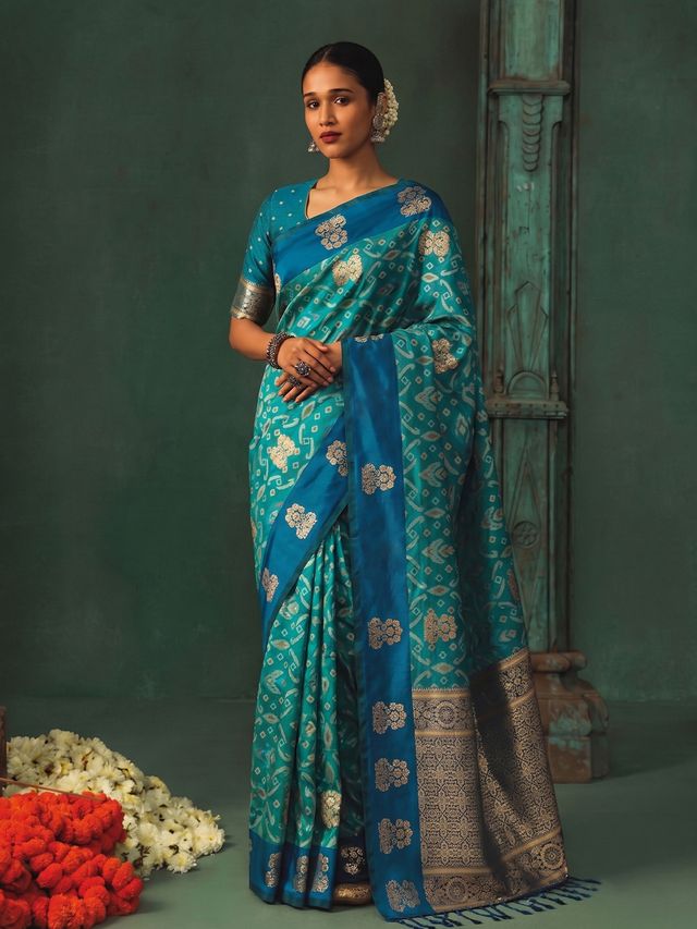 Shree Shyam Fashion Sky Blue Zari Work Silk Woven Design Festive Wear Saree With Blouse