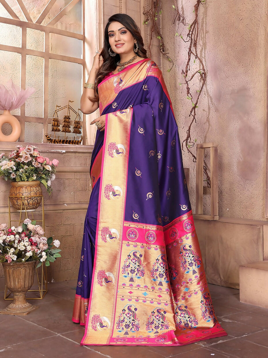 Joban Fashion Paithani Purple Woven Soft Silk Saree